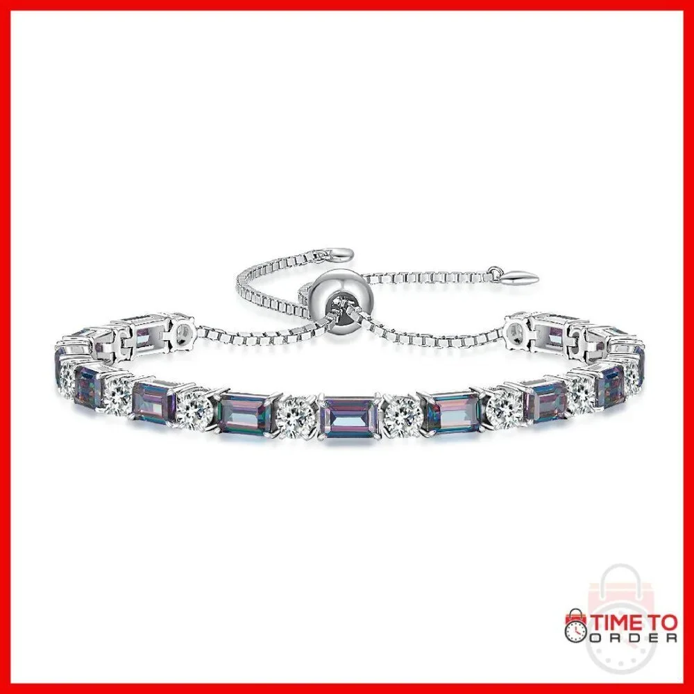 Sterling Silver Adjustable Tennis Bracelet with Birthstones, 6-9 Inch